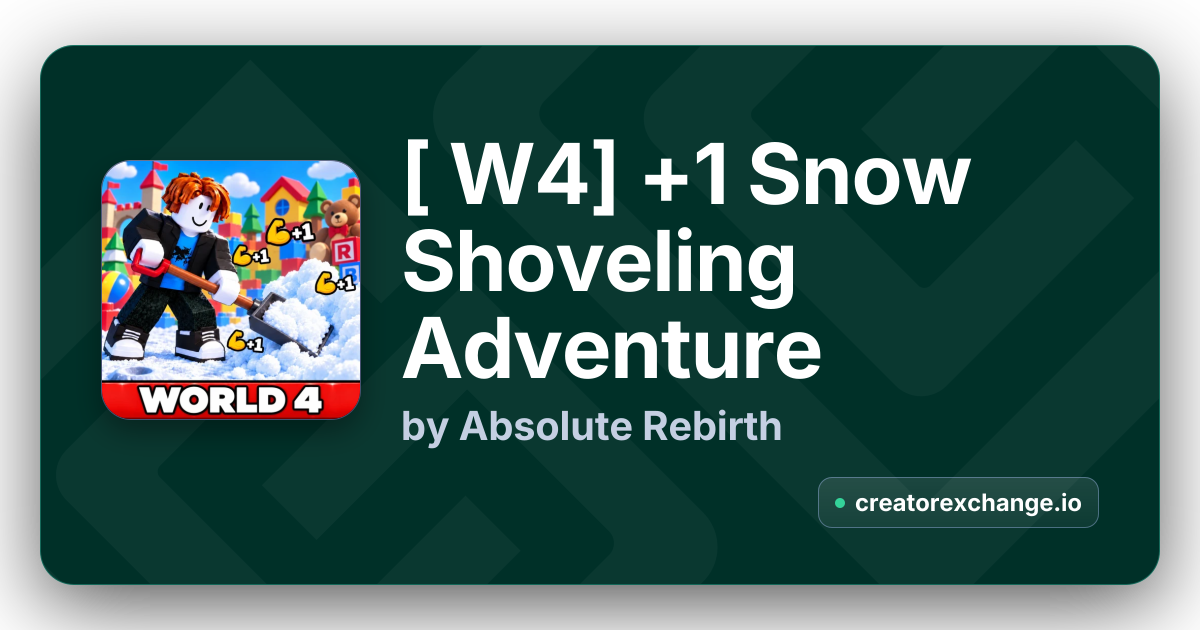 Title card for [ W4] +1 Snow Shoveling Adventure by Absolute Rebirth, showing the World 4 game icon